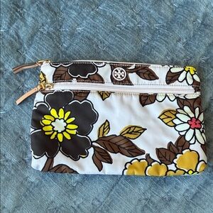 Tory Burch Floral Cosmetic Bag in Black, Yellow, and Brown